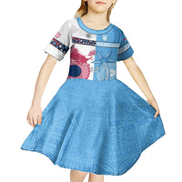 Custom Fiji And USA Palm Tree With Eagle Kid Short Sleeve Dress LT05 - Polynesian Pride