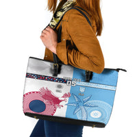 Custom Fiji And USA Palm Tree With Eagle Leather Tote Bag LT05 Blue - Polynesian Pride