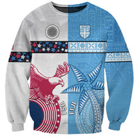 Custom Fiji And USA Palm Tree With Eagle Sweatshirt LT05 Unisex Blue - Polynesian Pride