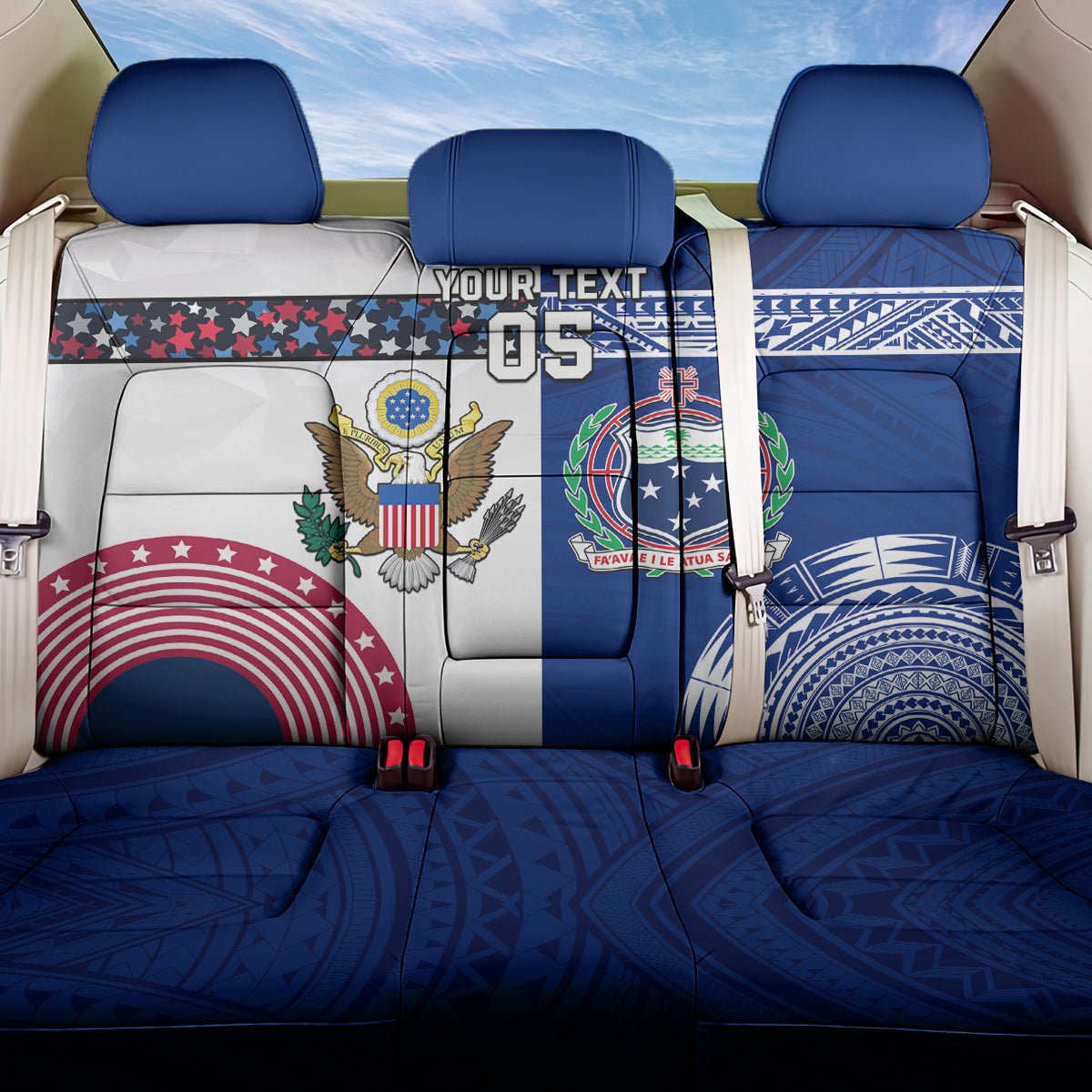 Custom Samoa And USA Together Back Car Seat Cover LT05 One Size Blue - Polynesian Pride