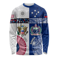 Custom Samoa And USA Together Long Sleeve Shirt LT05 Unisex Blue - Polynesian Pride