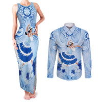 Cook Islands Women's Day Couples Matching Tank Maxi Dress and Long Sleeve Button Shirt With Polynesian Pattern LT05 Blue - Polynesian Pride