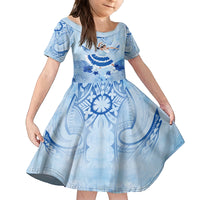 Cook Islands Women's Day Family Matching Puletasi and Hawaiian Shirt With Polynesian Pattern LT05 Daughter's Dress Blue - Polynesian Pride