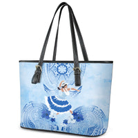 Cook Islands Women's Day Leather Tote Bag With Polynesian Pattern
