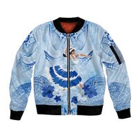 Cook Islands Women's Day Sleeve Zip Bomber Jacket With Polynesian Pattern LT05 Unisex Blue - Polynesian Pride