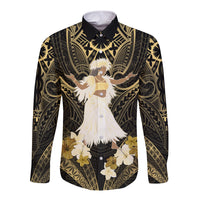 Niue Women's Day Long Sleeve Button Shirt With Polynesian Pattern LT05 Unisex Gold - Polynesian Pride