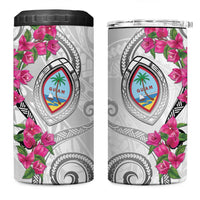 Guam Chamorro 4 in 1 Can Cooler Tumbler Curves Polynesian Tattoo Mix Bougainvillea