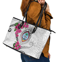 Guam Chamorro Leather Tote Bag Curves Polynesian Tattoo Mix Bougainvillea