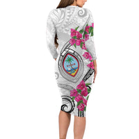 Guam Chamorro Long Sleeve Bodycon Dress Curves Polynesian Tattoo Mix Bougainvillea