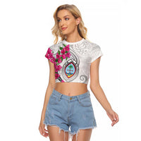 Guam Chamorro Raglan Cropped T Shirt Curves Polynesian Tattoo Mix Bougainvillea