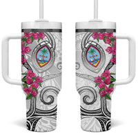 Guam Chamorro Tumbler With Handle Curves Polynesian Tattoo Mix Bougainvillea