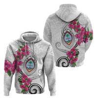 Guam Chamorro Zip Hoodie Curves Polynesian Tattoo Mix Bougainvillea