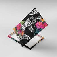 Hafa Adai Guam Canvas Wall Art Polynesian Tattoo Tropical Flowers LT05 With Frame Black - Polynesian Pride