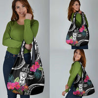 Hafa Adai Guam Grocery Bag Polynesian Tattoo Tropical Flowers