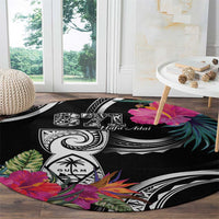 Hafa Adai Guam Round Carpet Polynesian Tattoo Tropical Flowers
