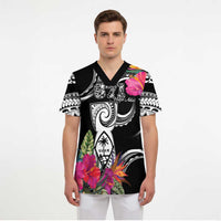Hafa Adai Guam Scrub Top Polynesian Tattoo Tropical Flowers - Polynesian Pride