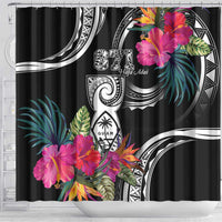 Hafa Adai Guam Shower Curtain Polynesian Tattoo Tropical Flowers
