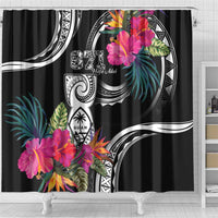 Hafa Adai Guam Shower Curtain Polynesian Tattoo Tropical Flowers