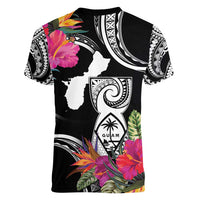 Hafa Adai Guam Women V-Neck T-Shirt Polynesian Tattoo Tropical Flowers