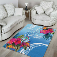 Hafa Adai Guam Area Rug Tropical Flowers Blue Gradient