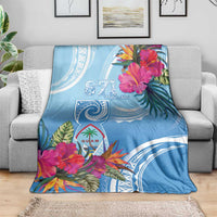 Hafa Adai Guam Blanket Tropical Flowers Blue Gradient