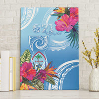 Hafa Adai Guam Canvas Wall Art Tropical Flowers Blue Gradient