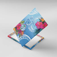 Hafa Adai Guam Canvas Wall Art Tropical Flowers Blue Gradient