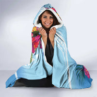 Hafa Adai Guam Hooded Blanket Tropical Flowers Blue Gradient