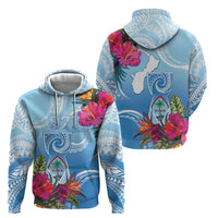 Hafa Adai Guam Hoodie Tropical Flowers Blue Gradient