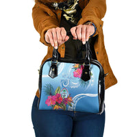 Hafa Adai Guam Shoulder Handbag Tropical Flowers Blue Gradient