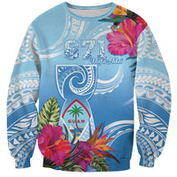 Hafa Adai Guam Sweatshirt Tropical Flowers Blue Gradient