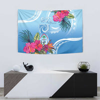 Hafa Adai Guam Tapestry Tropical Flowers Blue Gradient
