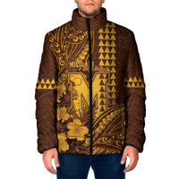 Personalised Hawaii Mililani High School Padded Jacket Tribal Tattoo With Hibiscus Flowers LT05 Men Brown - Polynesian Pride