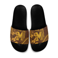 Hawaii Mililani High School Slide Sandals Tribal Tattoo With Hibiscus Flowers LT05 Brown - Polynesian Pride