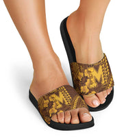 Hawaii Mililani High School Slide Sandals Tribal Tattoo With Hibiscus Flowers LT05 - Polynesian Pride