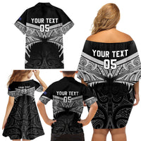 Custom New Zealand Cricket Family Matching Off Shoulder Short Dress and Hawaiian Shirt Go Champions World Cup 2024 With Maori Pattern