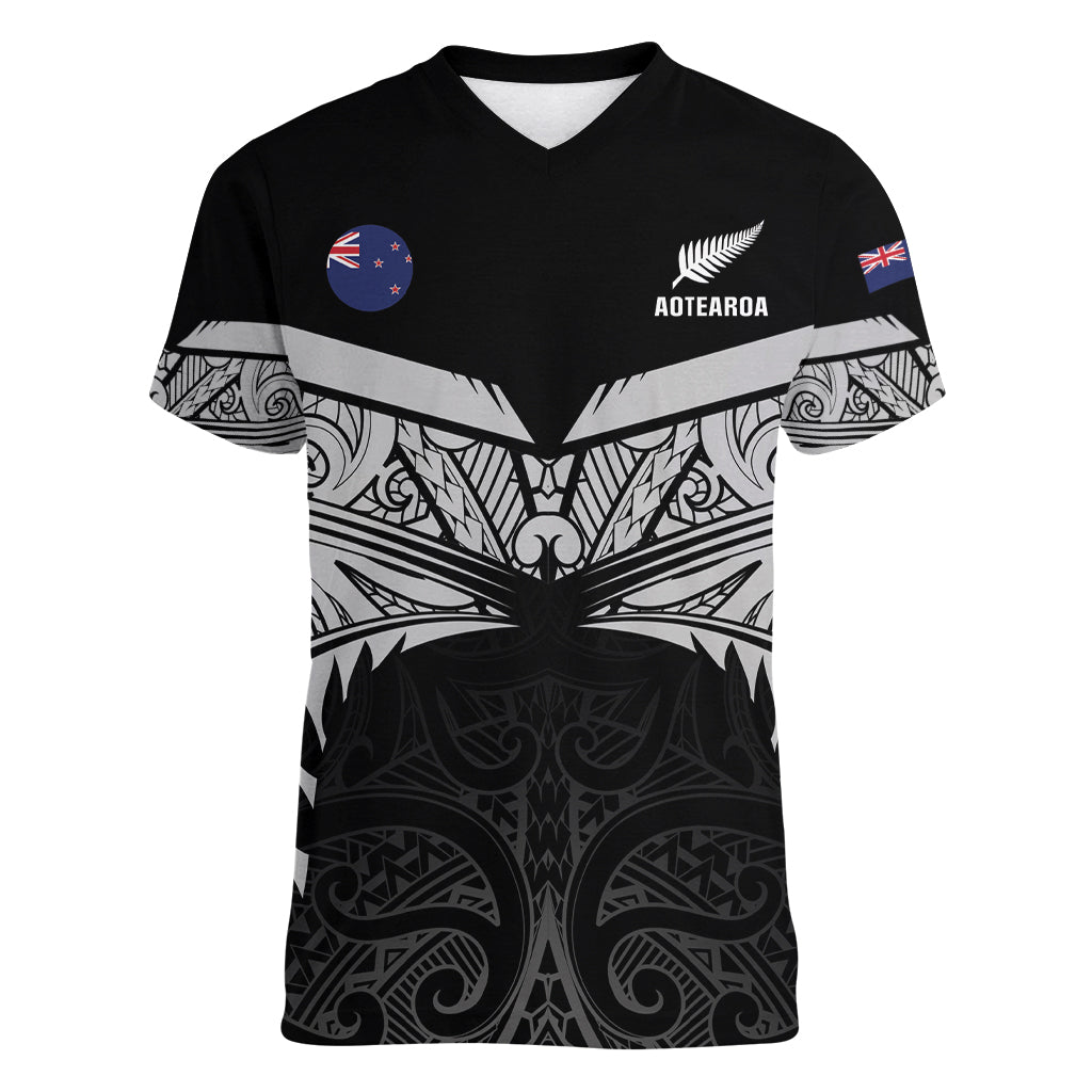 Custom New Zealand Cricket Women V-Neck T-Shirt Go Champions World Cup 2024 With Maori Pattern