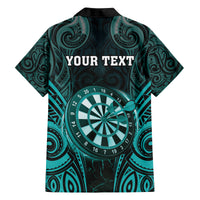 Personalised New Zealand Darts Family Matching Off Shoulder Short Dress and Hawaiian Shirt Turquoise Dart Board Maori Pattern