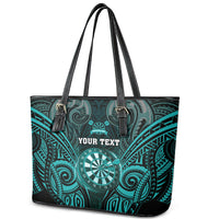 Personalised New Zealand Darts Leather Tote Bag Turquoise Dart Board Maori Pattern