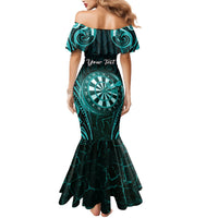 Personalised New Zealand Darts Mermaid Dress Turquoise Dart Board Maori Pattern