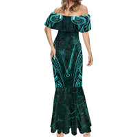 Personalised New Zealand Darts Mermaid Dress Turquoise Dart Board Maori Pattern