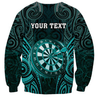 Personalised New Zealand Darts Sweatshirt Turquoise Dart Board Maori Pattern