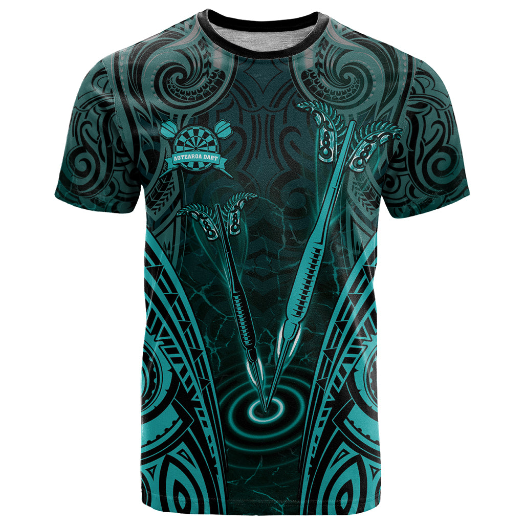 Personalised New Zealand Darts T Shirt Turquoise Dart Board Maori Pattern