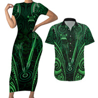 Personalised New Zealand Darts Couples Matching Short Sleeve Bodycon Dress and Hawaiian Shirt Green Dart Board Maori Pattern