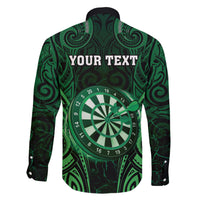 Personalised New Zealand Darts Family Matching Short Sleeve Bodycon Dress and Hawaiian Shirt Green Dart Board Maori Pattern