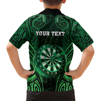 Personalised New Zealand Darts Hawaiian Shirt Green Dart Board Maori Pattern