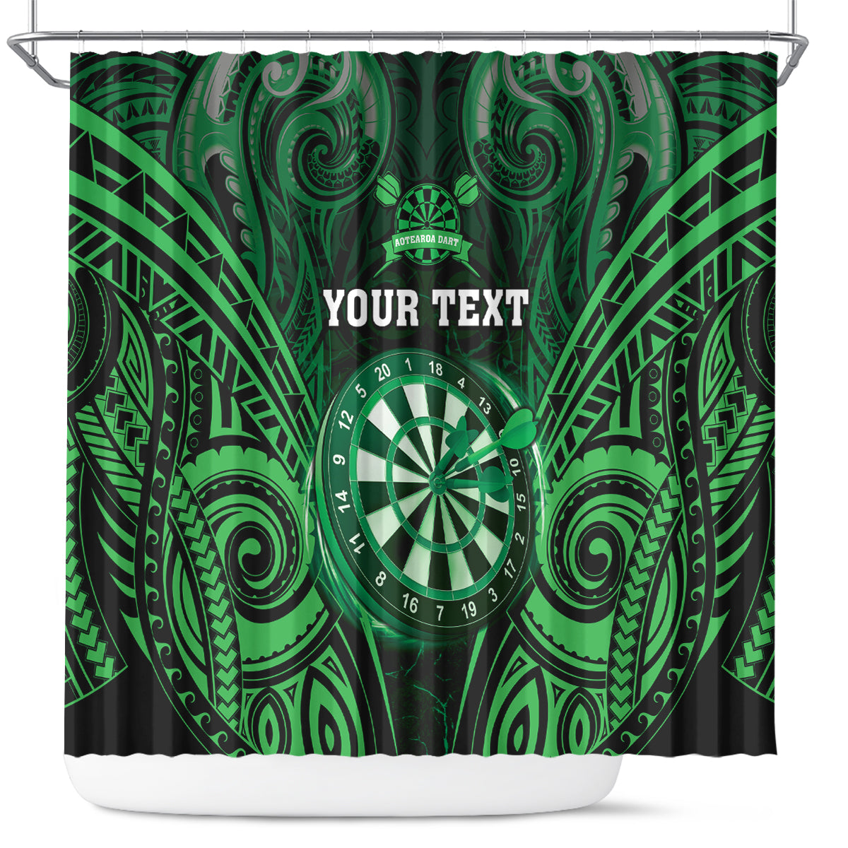 Personalised New Zealand Darts Shower Curtain Green Dart Board Maori Pattern