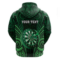 Personalised New Zealand Darts Zip Hoodie Green Dart Board Maori Pattern