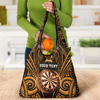 New Zealand Darts Personalised Grocery Bag Gold Dart Board Maori Pattern