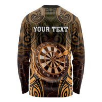 Personalised New Zealand Darts Long Sleeve Shirt Gold Dart Board Maori Pattern
